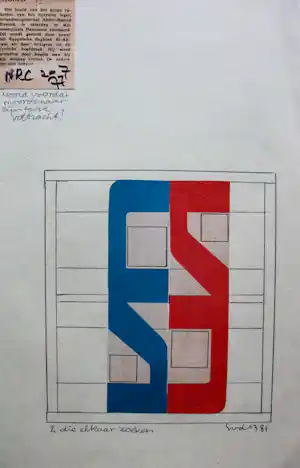 Siep van den Berg - collage + krantenknipsel: 2 die elkaar zoeken - 1984 (gesigneerd!) verkauft für € 59!