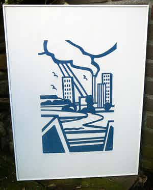 Paul Overhaus - Urbaan Water -houtsnede 1988- verkocht voor € 45!