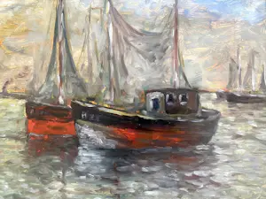 Franz Van Montfort - Havenzicht met vissersboten kopen? Bied vanaf 59!