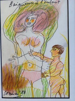 Corneille - Baigneuse à l'enfant - 1988 - Pastel op papier kopen? Bied vanaf 1600!