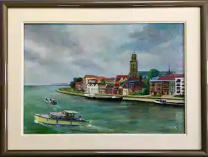 Johan Hendrik Gelink - Deventer vanaf de IJssel | olieverfschilderij verkauft für € 50!