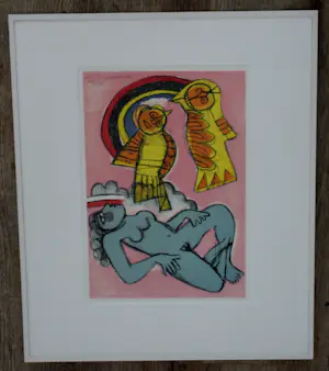 Corneille - ingelijste zeefdruk: vrouw en vogels - 1982 kopen? Bied vanaf 199!