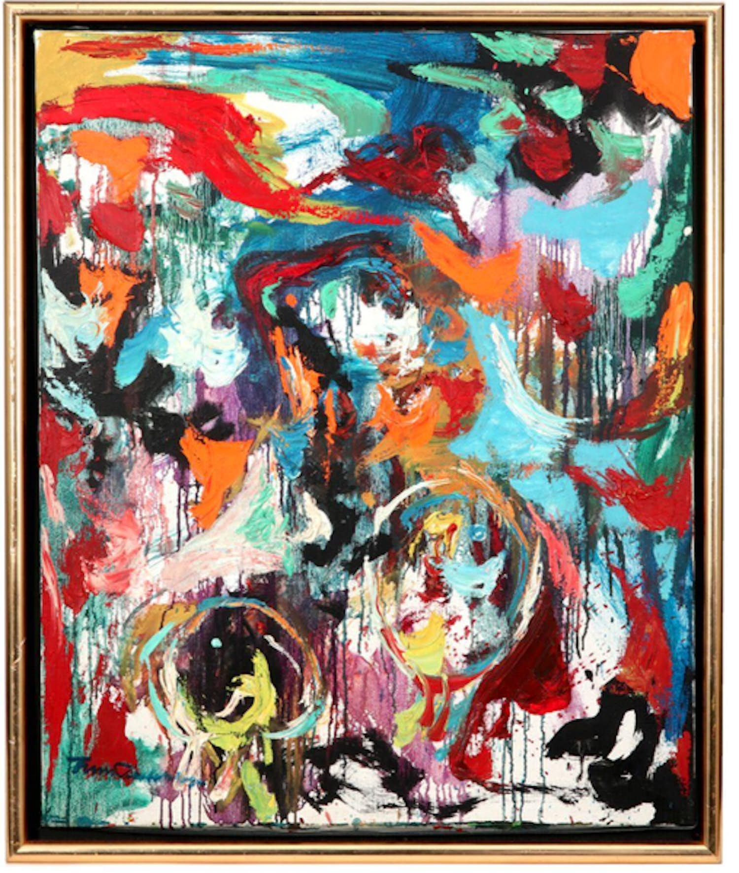 Finn Pedersen - abstract schilderij op linnen, ingelijst, handgesigneerd verkocht voor € 575!