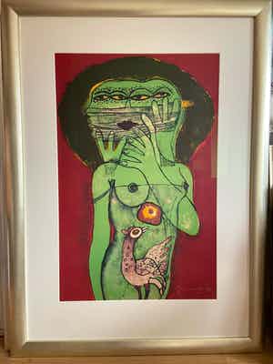 Corneille - Groene dame met vogel verkocht voor € 650!