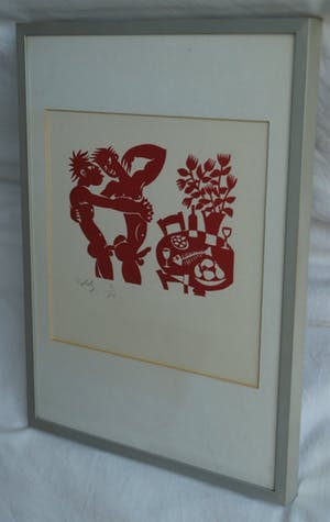 Eddy Varekamp - Sjabloondruk, “Aan tafel” - gesigneerd & ingelijst kopen? Bied vanaf 1!