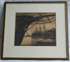 Ton Meyer - Ets, Havengezicht – Enkhuizen? - gesigneerd & ingelijst - 1923 kopen? Bied vanaf 10!