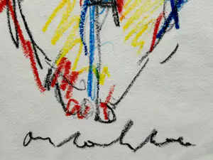 Anton Heyboer - Moeder met kind - Krijt op papier - 1996 - 35 x 26 cm - ingelijst kopen? Bied vanaf 150!