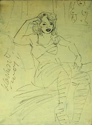 Peter Klashorst - Grote stifttekening op doek , Vrouw – 80 x 60 cm – 2001 verkocht voor € 1!