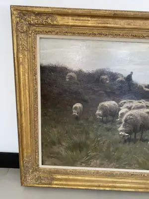 Herman van der Weele - 1852-1930, herder met schaapskudde op de hei. Olieverf op doek 58,7 x 86,9 cm. kopen? Bied vanaf 1200!