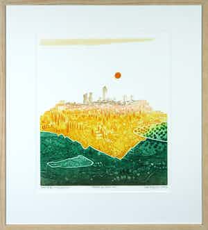 Ries Kleijnen - Kleurenets, Toscane VI, San Gimignano - Ingelijst verkocht voor € 50!
