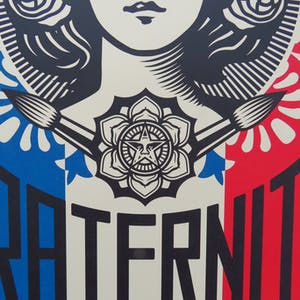 AcheterShepard Fairey - LIBERTÉ, ÉGALITÉ, FRATERNITÉ? Enchérissez de 1!