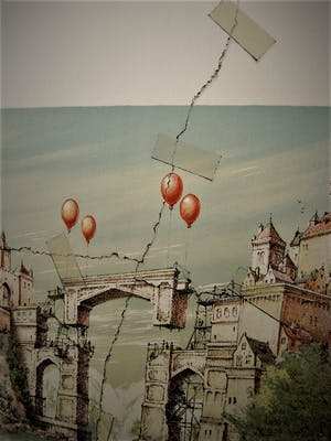 Karel Sirag - Galerie Lieve Hemel - ges.Lithografie - Balonnen en Plakband - Galerieprijs 750€ kopen? Bied vanaf 10!