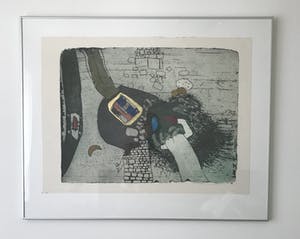 Michel van Overbeeke - Breaking down, kleurets met bladgoud - ingelijst kopen? Bied vanaf 75!