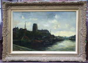 Anton Dirckx - olieverf op doek - binnenhaven te Rotterdam verkocht voor € 425!