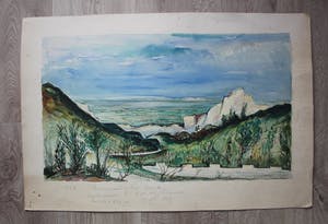 Jacques Mels - Aquarel van Jacques Mels: Panorama les baux - 1950 kopen? Bied vanaf 35!