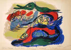 Karel Appel - Litho, Paysage Mysterieux (met persoonlijke boodschap) verkocht voor € 900!
