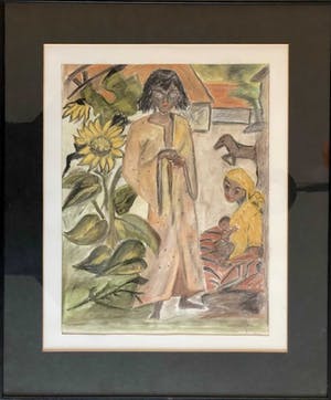 Niet of onleesbaar gesigneerd - Aziatisch tafereel - Krijttekening, Ingelijst kopen? Bied vanaf 1!