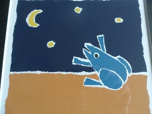 Hans Innemee - Zeefdruk. Titel, "Blauwe kikker". kopen? Bied vanaf 50!