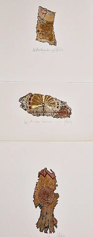 Yoka Voorbach - DRIE abstracte handgekleurde reliëf etsen - zeer kleine oplage (25) kopen? Bied vanaf 48!