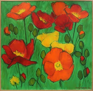 Ellen Meuwese - Acryl op doek, Klaprozen - Ingelijst (Zeer groot) kopen? Bied vanaf 100!