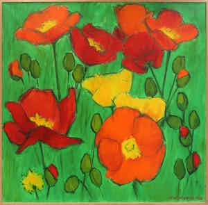 Ellen Meuwese - Acryl op doek, Klaprozen - Ingelijst (Zeer groot) verkocht voor € 100!