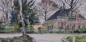 Niet of onleesbaar gesigneerd - Aquarel, Huize Geervliet - Ingelijst kopen? Bied vanaf 1!