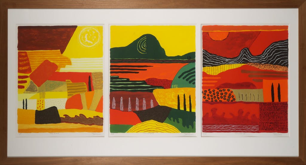 Ronald Boonacker - Ronald Boonacker: Zeefdruk 3-luik, Toscana - Ingelijst (Groot) verkocht voor € 120!