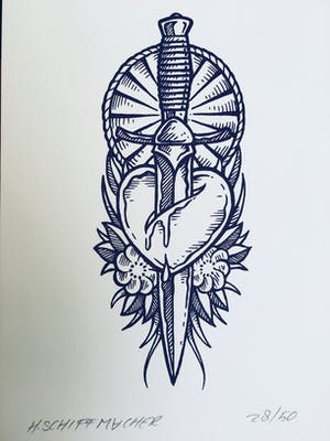 Henk Schiffmacher - Tattoo Bloedend Hart, gesigneerd kopen? Bied vanaf 25!