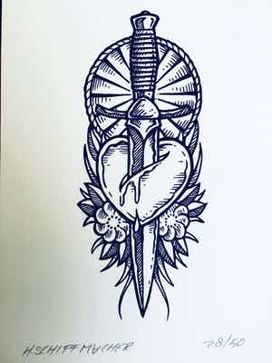 Henk Schiffmacher - Tattoo Bloedend Hart, gesigneerd verkocht voor € 25!