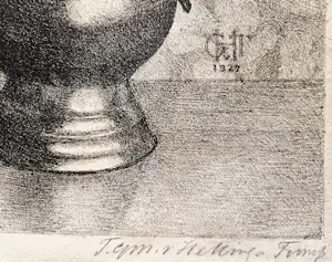 Tjitske G.M. van Hettinga Tromp - Fraai gedetailleerde monochrome Ets "waterkannen" gesigneerd kopen? Bied vanaf 24!