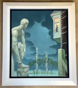 Hans Rombouts - “Starend naar de beelden “. Magisch Realistisch verkocht voor € 300!