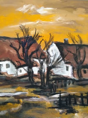 Jelle Hoogstra - Boerderijen in winters landschap / groot werk kopen? Bied vanaf 1!