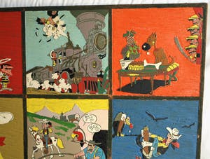 Curiosa - 12 Uit linoleum gesneden covers Lucky Luke – Groot – jaren ‘70 kopen? Bied vanaf 1!