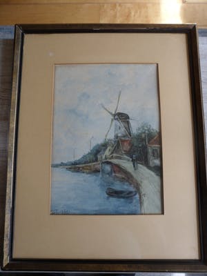 Adriaan Terhell - Aquarel, Polderlandschap molen aan het water kopen? Bied vanaf 25!