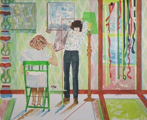 Jos Veels - Acryl op doek, Zonder titel (Twee figuren in interieur) - Ingelijst (Zeer groot) kopen? Bied vanaf 200!