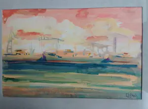 Lode Sebregts - Havengezicht Antwerpen van Lode Sebregts kopen? Bied vanaf 50!