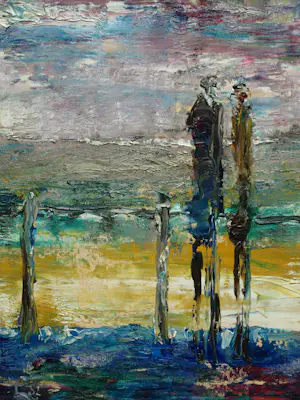 Peter Leyenaar - (1923-2023) , Acrylverf op canvasboard , Lange figuren I - 1982 kopen? Bied vanaf 50!