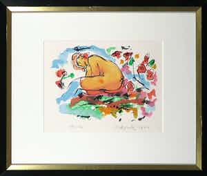 Nic Jonk - Zeefdruk, Z.T. Zittend figuur - Ingelijst verkocht voor € 60!