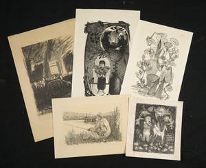 Niet of onleesbaar gesigneerd - Gemengde Techniek, Zonder Titel - Lot van 5 prenten kopen? Bied vanaf 1!