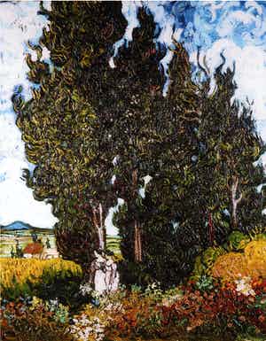 Paul Huf - Foto, Naar Cipressen en twee figuren van Vincent van Gogh - Ingelijst verkocht voor € 1!