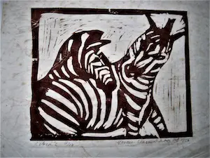 Herman Stammeshaus - Vroeg (1956) dubbele rood & zwarte Inkt Houtsnede "Zebra's" Zeer kleine oplage! kopen? Bied vanaf 43!