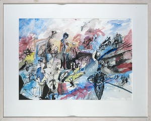 Rachid Ben Ali - Inkt en gouache op papier, Met veel - Ingelijst kopen? Bied vanaf 200!
