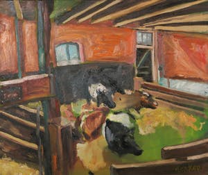 Gijs Donker - Olieverf op doek, Z.T. Koeien in een stal kopen? Bied vanaf 1!