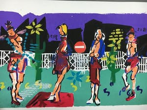 Espen Hagen - Gr Zeefdruk (50x135 cm) GOING TO WORK Hand gesigneerd kopen? Bied vanaf 50!