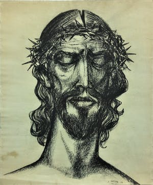 Jan Vlcek - Jezus - Houtskool op papier - Handgesigneerd - 1979 kopen? Bied vanaf 20!