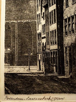 Niet of onleesbaar gesigneerd - Droge Naald Ets - Rotterdam Laurenskerk - omstreeks 1920 - gesigneerd kopen? Bied vanaf 1!