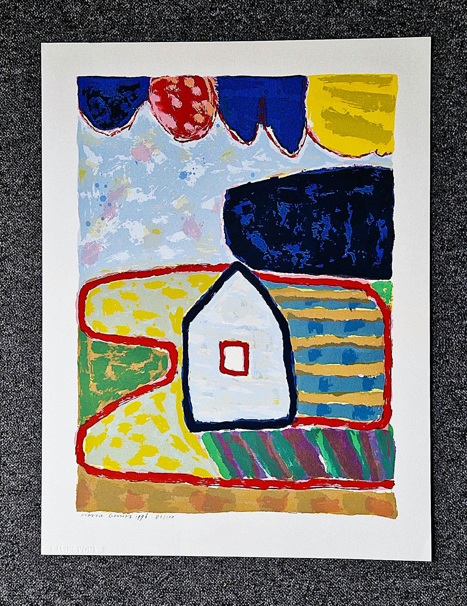 Harrie Gerritz - Grote expressionist kleuren zeefdruk "huis in landschap" - beperkte oplage (100) verkocht voor € 48!