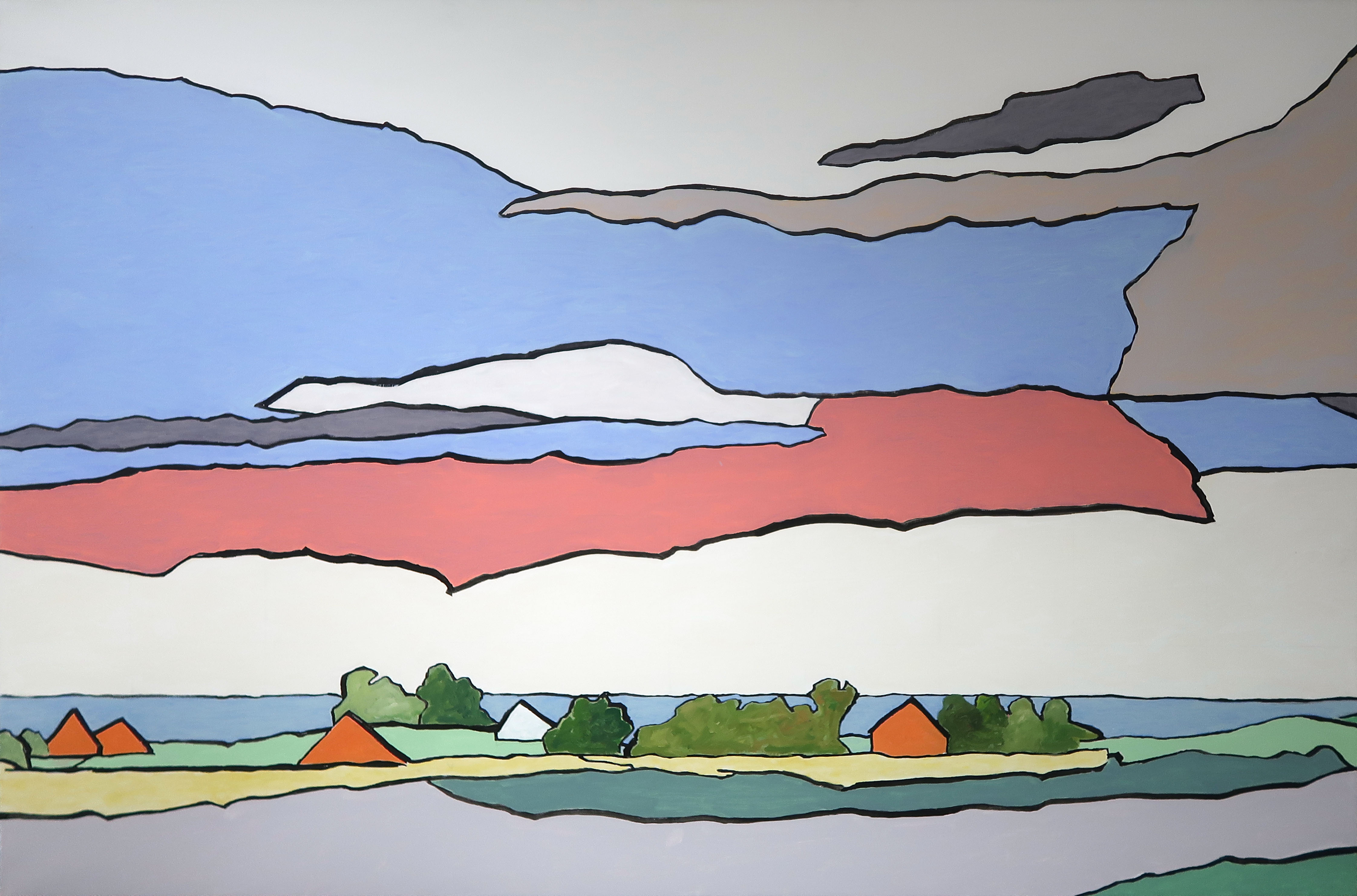 Paul Overhaus - Olieverf op doek, vijfluik Panorama Noord-Holland (Uitzonderlijk groot!) kopen? Bied vanaf 600!