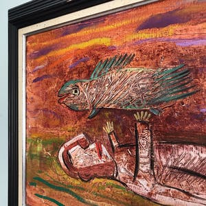 Roman Zuzuk - Typisch werk - 'Man met vis' - Gesigneerd - 1999 kopen? Bied vanaf 175!