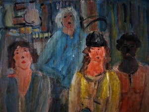 Niet of onleesbaar gesigneerd - Braziliaans (Rio) olieverf op paneel "Dames in een Cafe" gesigneerd kopen? Bied vanaf 10!